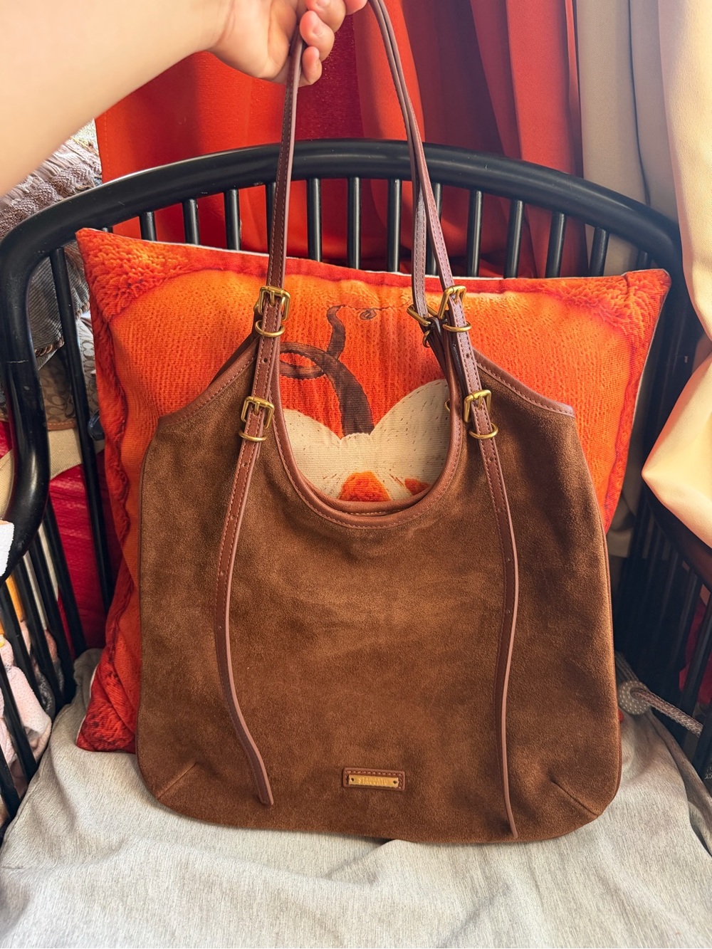 Staccato Brown Suede Shoulder Bag with Leather Straps